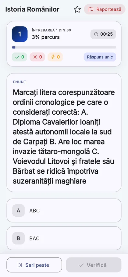 O întrebare de istoria românilor, în timpul rezolvării